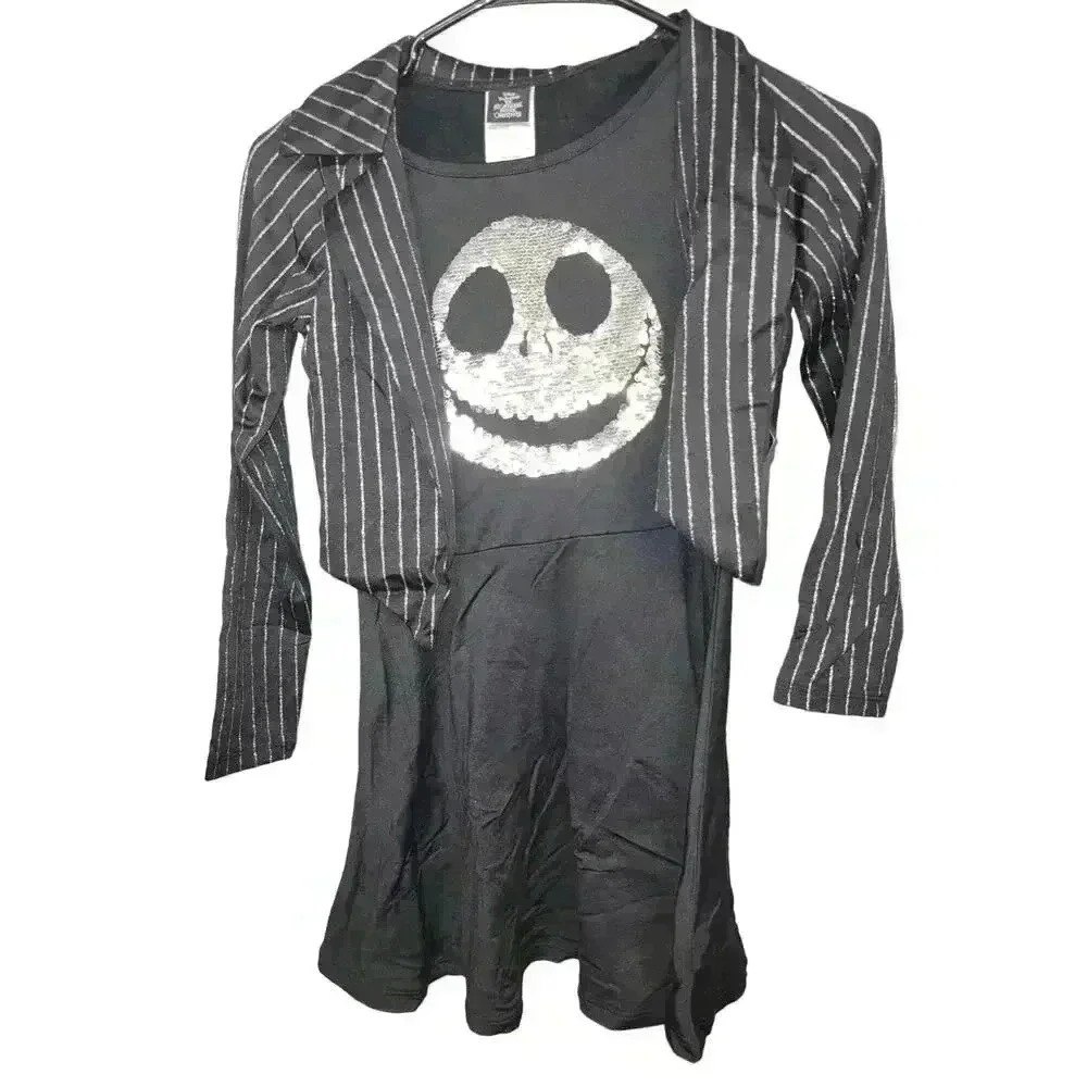 Nightmare Before Christmas Jack Dress Girls M 7/8 Sequins Flip Costume Unique - Picture 1 of 3